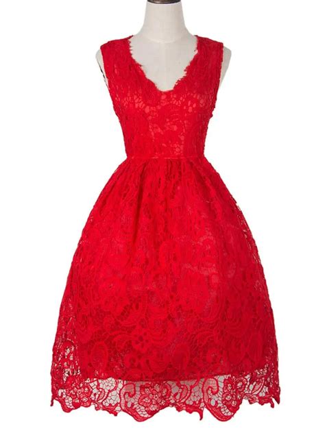 us summer womens sleevless dresses red ball gown vintage lace flower pattern dress 4 colors