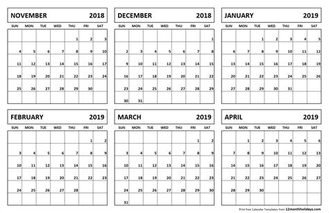 Blank Calander For 6 Months Example Calendar Printable