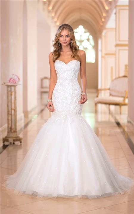 Stunning Trumpet Mermaid Sweetheart Lace Tulle Sparkly Wedding Dress