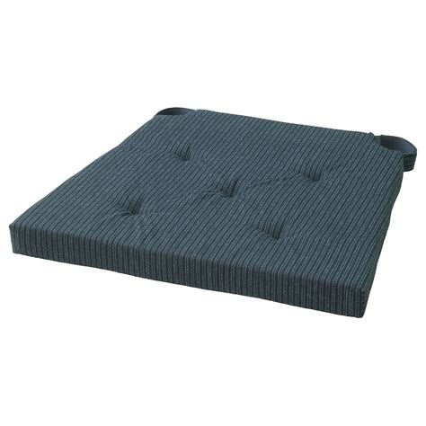 JUSTINA Coussin de chaise, bleu foncé, rayé, 35/42x40x4.0cm. (CAFR)  IKEA