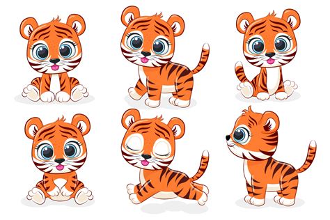 A Collection Of 6 Cute Tiger Cubs Vector Cartoon Graphics 5001909
