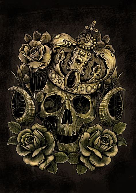 Skull with crown tattoo design. Skull crown and roses by andre77rodrigues | Skull pictures ...