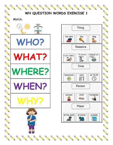 So it is important to practice all sorts of wh questions with them in order to improve their comprehension and conversation skills. Wh questions interactive and downloadable worksheet. You ...