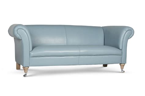 Light Blue Leather Eaton Sofa From Delcor Bespoke Furniture Leather