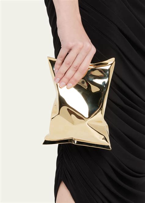 Anya Hindmarch Crisp Packet Metal Clutch Bag Golden Bergdorf Goodman