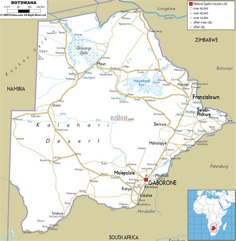 Road Map Of Botswana Ezilon Maps