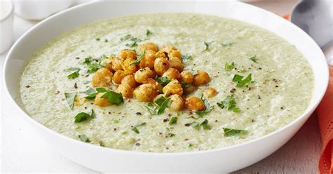 Cauliflower And Broccoli Soup With Crispy Curried Chickpeas