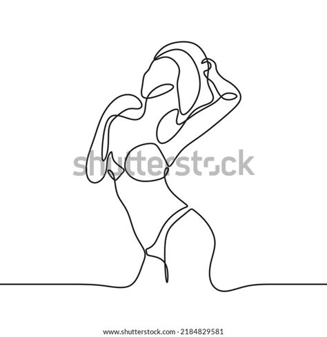 Vektor Stok Sexy Female Body Illustration Continuous Drawing Tanpa