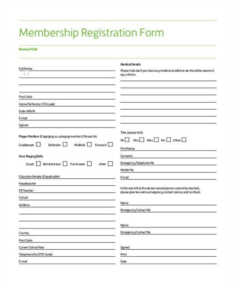 Free 8 Sample Membership Registration Forms In Pdf Ms Word Excel