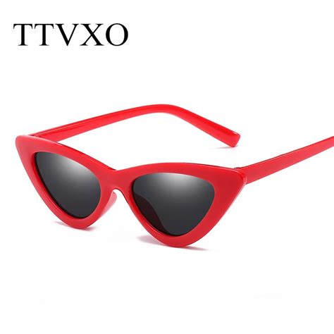 ttvxo cute retro cat eye sunglasses women fashion design small black white triangle vintage