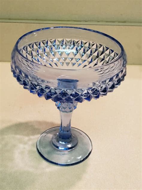 Vintage 7 1 4 Diamond Point Blue Indiana Glass Compote Pedestal Candy Dish Ebay
