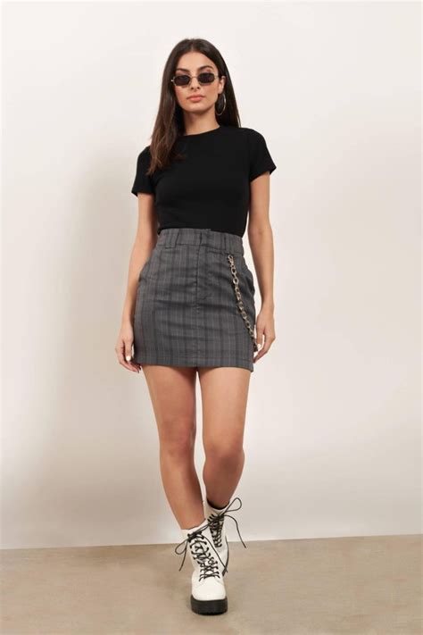 Tobi Mini Skirts Womens Without A Cause Grey Multi Plaid Bodycon Skirt Grey Multi ⋆ Theipodteacher