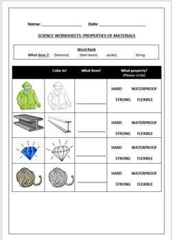 Science Worksheet Properties Of Materials By Science Workshop Tpt
