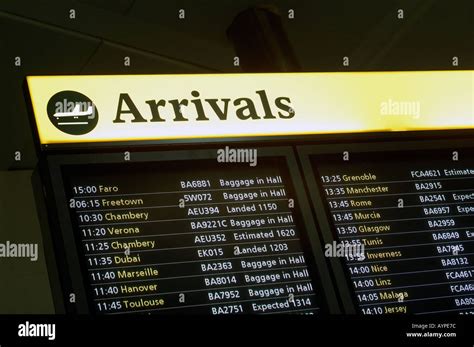 Airport Arrivals Board Stock Photo Alamy