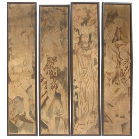 Art Deco Painted Tapestry Panels Set Of Four At 1stdibs