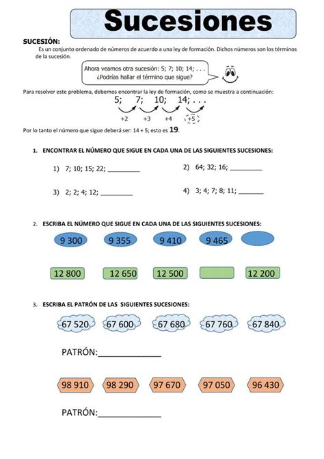 Actividad De Sucesiones Num Ricas Sucesiones Numericas Sucesiones Matem Ticas De Primer Grado