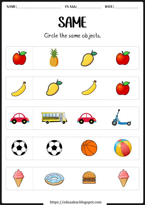 Similar And Different Objects Worksheets For Kindergarten