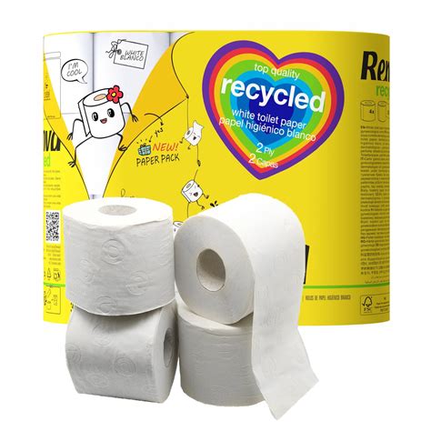 Recycled Toilet Paper 4 Rolls 2 Ply Paper Pack White 300 Sheets