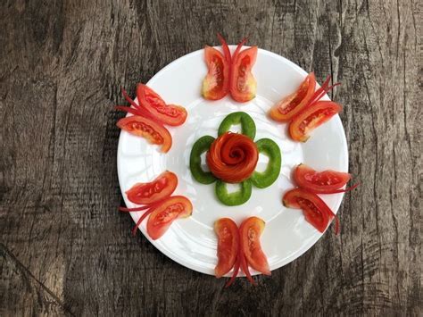 Tomato Rose Flower And Butterfly Garnishes Food Rose Flower Food Art