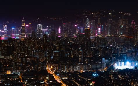 Download Wallpaper 3840x2400 City Night City Aerial View Cityscape