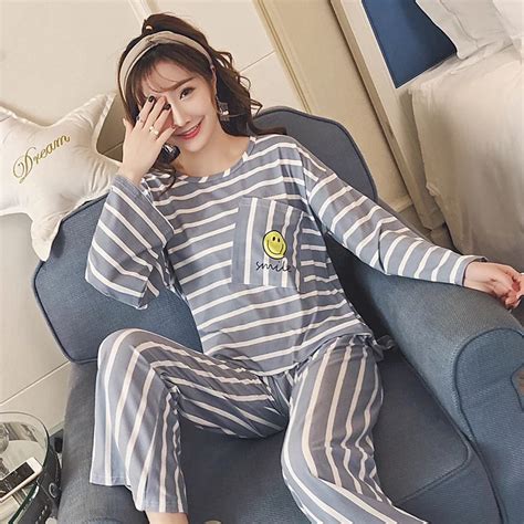new wavmit 2018 spring and autumn thin cotton women pajamas sets girl sleepwear long lady