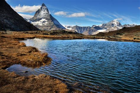 Mt Matterhorn Reflected In Riffelsee Lake Zermatt Canton Of Valais