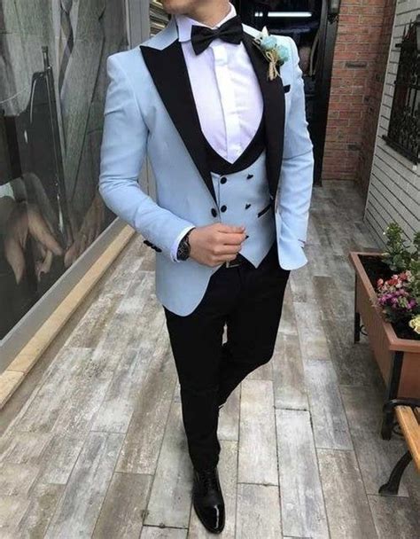 Men Suits Slim Fit Sky Blue 3 Piece Wedding Suit Party Wear Etsy Blue