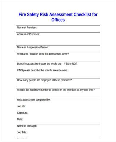 Free Sample Fire Risk Assessment Forms In Pdf Ms Word Excel
