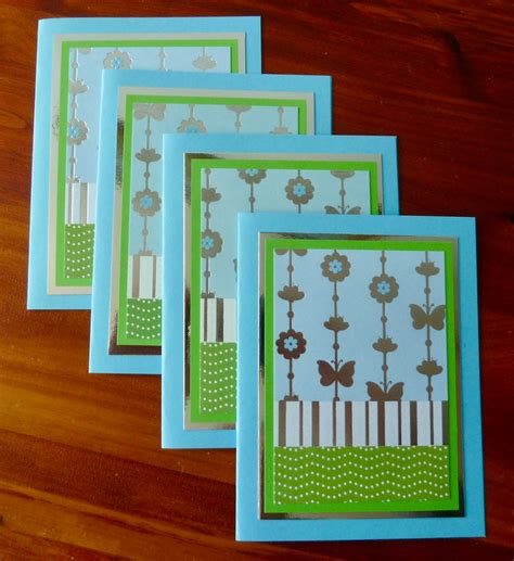 4 Handmade Note Cards Blank Greeting Card Set Pretty Foiled Etsy