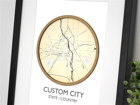 Vintage Custom Map Art Custom City Map Laser Cut Wood Ts And Art