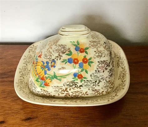 1930s Covered Cheese Dish Parrott And Co Coronet Ware Etsy Uk