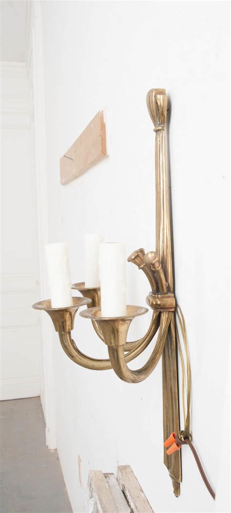 Pair Of French 19th Century Neoclassical Style Brass Triple Arm Sconces