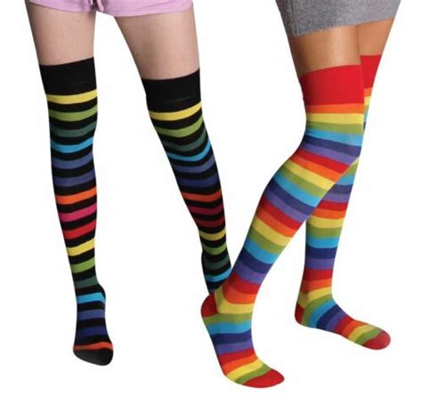 Mysocks Over Knee Stripe Socks Seamless Toe Finest Combed Cotton Uk