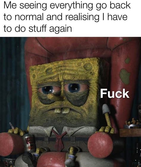 Realistic Depressed Spongebob Sitting On Chair R Memetemplatesofficial