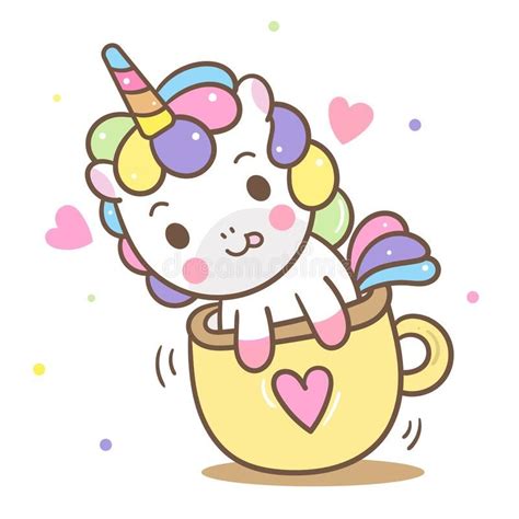Illustrator Of Cute Unicorn Vector In Mini Cup Kawaii Pony Cartoon