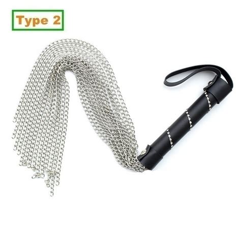 Bdsm Fetish Metal Chain Whip With Leather Jeweled Handle And Hand Strap