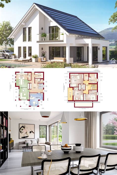 Es entsteht nicht nur eine grossere oberflache die zu hohen warmeverlusten fuhren kann durch den ubergang treten auch oft warmebrucken auf. Klassisches Satteldach Haus mit Erker & Balkon, Grundriss ...