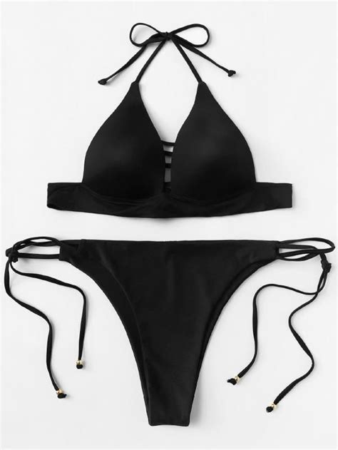 Shein Plus Halter Top With Side Tie Bikini Set Bikinis Tie Bikini