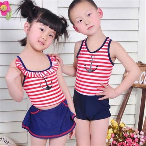 2015 Summer Kids Swimwear Baby Girls Swim Suits Striped Set Boys Sailor