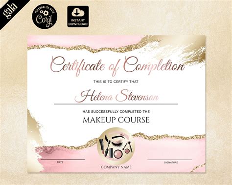 Makeup Certificate Of Completion Lashes Certificate Template Etsy