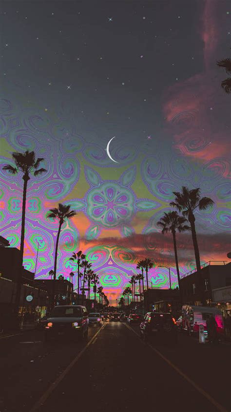 Download Trippy Dope Palm Trees And Sky Art Wallpaper