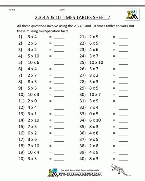 Printable Multiplication Tables Grade 5 Alphabetworksheetsfreecom