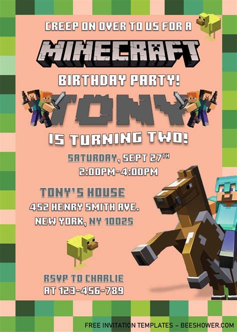 Minecraft Birthday Invitation Templates Editable With Ms Word