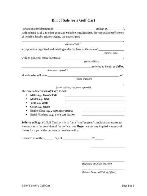 Texas Bill Sale Golf Cart Form Fill Out And Sign Printable Pdf
