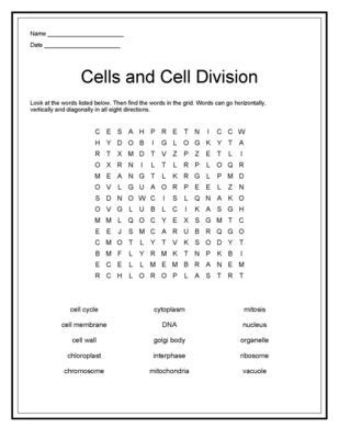 Crossword puzzle covering the basics of cell biology, focusing on the parts of the eukaryote cell. 12 Best Images of Cell Division Worksheet - Mitosis Notes ...