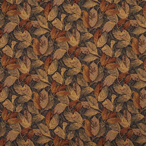 Brown Beige And Coral Autumn Foliage Upholstery Fabric