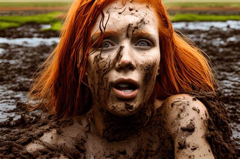 Beautiful Redhead Woman Sinking In Green Peat Bog · Creative Fabrica