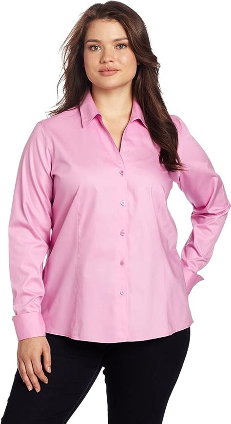 Jones New York Women S Plus Size Long Sleeve No Iron Easy Care Blouse New Pink W At Amazon