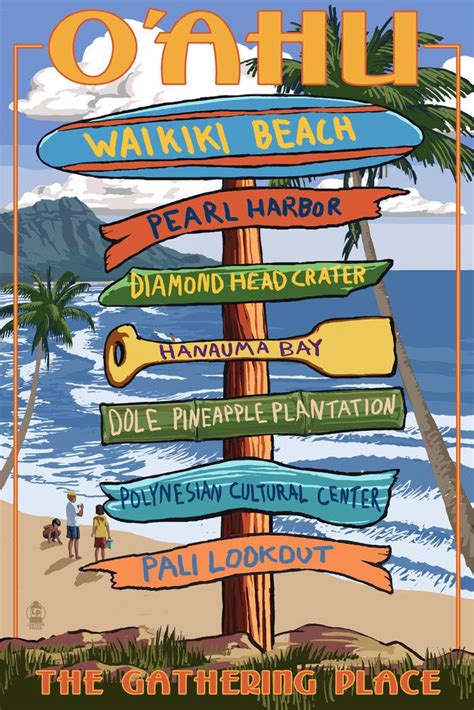 Waikiki Beach Oahu Hawaii Destinations Sign Lantern Press Artwork