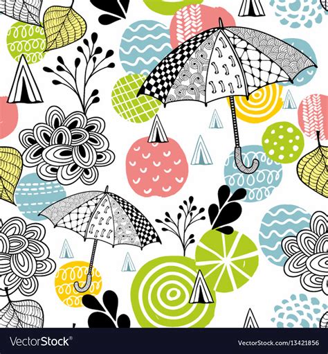 Seamless Pattern With Spring Time Umbrellas Vector Image